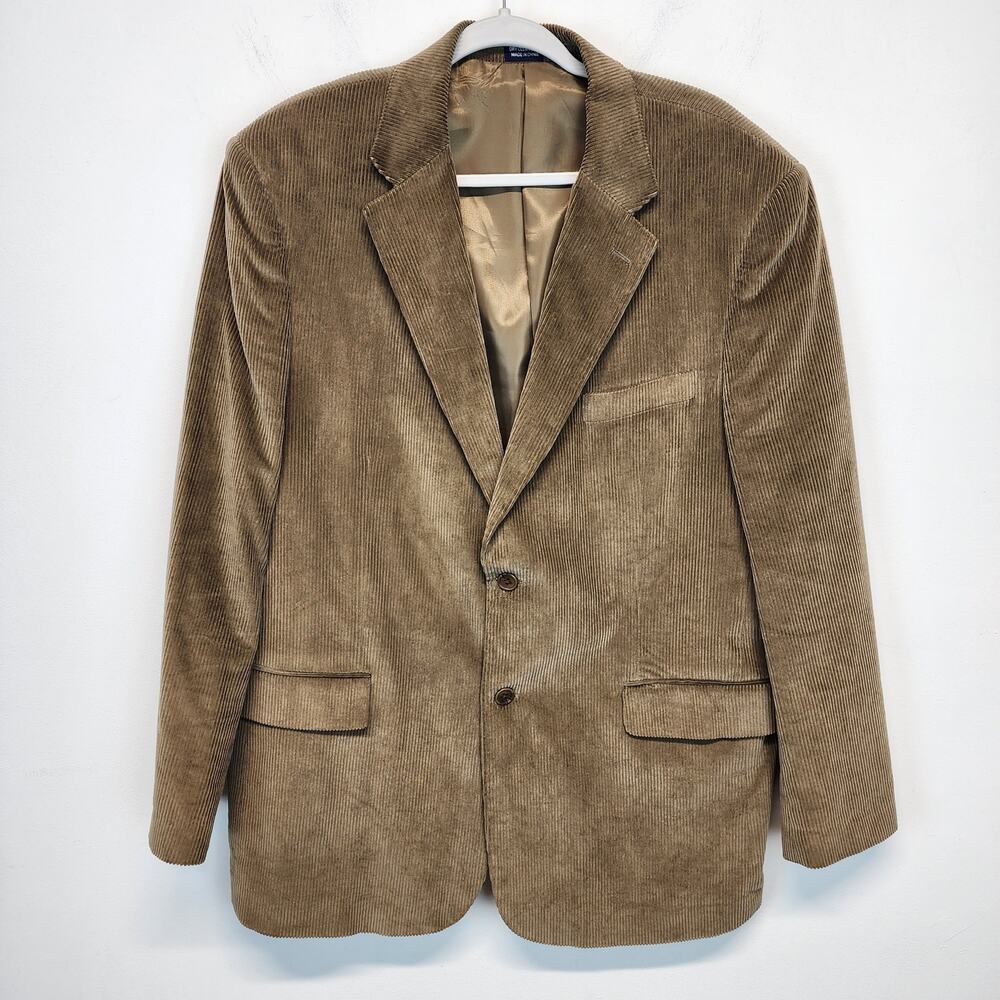 Meeting Street Mens Corduroy Blazer Sport Coat Size 46R Tan Professor Academia